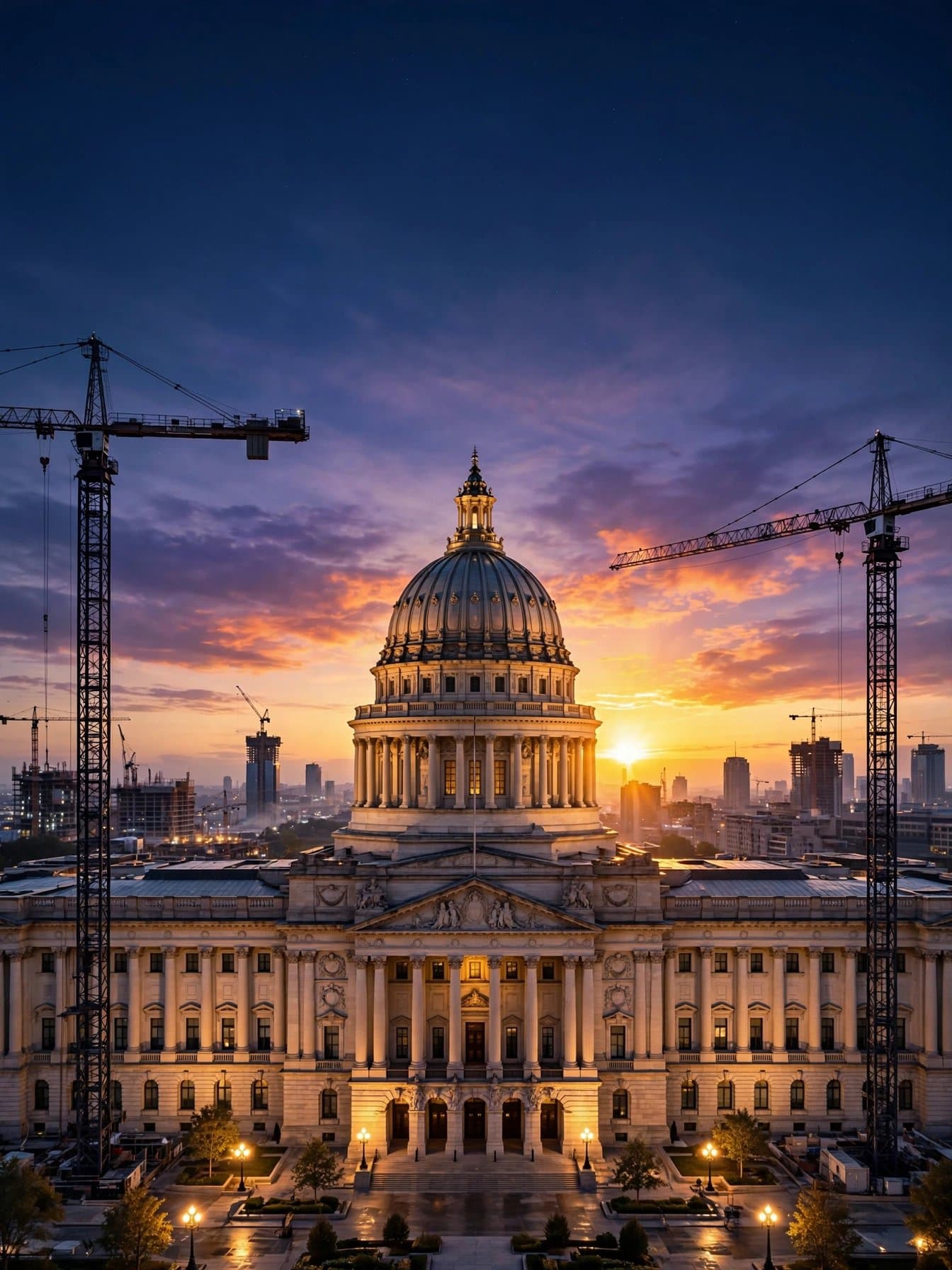 Global skyline representing public procurement and infrastructure
